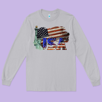 Usa  Statue Of Liberty Long Sleeve Tee Designed By Barkaloodesign