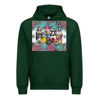 Forest Green cartoon characters coffee cups Urban Hoodie - Zillion Design Studio