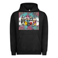 Pigment Black cartoon characters coffee cups Urban Hoodie - Zillion Design Studio