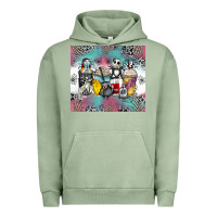 Pigment Oil Green cartoon characters coffee cups Urban Hoodie - Zillion Design Studio