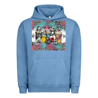 Pigment Pebble Blue cartoon characters coffee cups Urban Hoodie - Zillion Design Studio