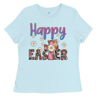 Baby Blue happy easter cross Ladies Tee - Artiststas
