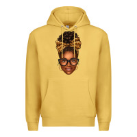 Antique Gold afro woman messy bun Premium Hoodie - texasbilliewilder