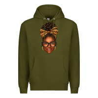 Army Green afro woman messy bun Premium Hoodie - texasbilliewilder