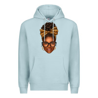 Blue Mist afro woman messy bun Premium Hoodie - texasbilliewilder