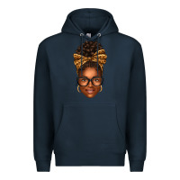 Navy afro woman messy bun Premium Hoodie - texasbilliewilder