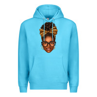 Ocean Blue afro woman messy bun Premium Hoodie - texasbilliewilder