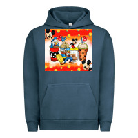 Pigment Midnight Navy cartoon characters coffee cups Urban Hoodie - Zillion Design Studio