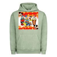 Pigment Oil Green cartoon characters coffee cups Urban Hoodie - Zillion Design Studio