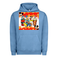 Pigment Pebble Blue cartoon characters coffee cups Urban Hoodie - Zillion Design Studio