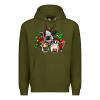 Army Green christmas cows with tree Premium Hoodie - RanaPortraitStore