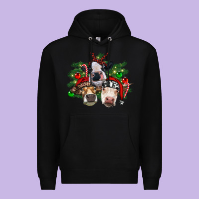 Christmas Cows With Tree Premium Hoodie Designed By Ranaportraitstore