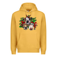 Mustard christmas cows with tree Premium Hoodie - RanaPortraitStore