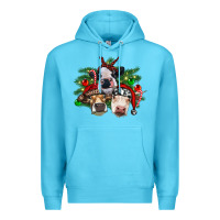 Ocean Blue christmas cows with tree Premium Hoodie - RanaPortraitStore