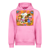 Fuchsia Pink cartoon characters coffee cups Urban Hoodie - Zillion Design Studio