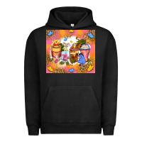 Pigment Black cartoon characters coffee cups Urban Hoodie - Zillion Design Studio