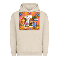 Pigment French Oak cartoon characters coffee cups Urban Hoodie - Zillion Design Studio