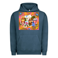 Pigment Midnight Navy cartoon characters coffee cups Urban Hoodie - Zillion Design Studio
