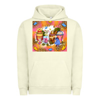 Pigment Pistachio cartoon characters coffee cups Urban Hoodie - Zillion Design Studio
