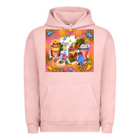 Pigment Salmon cartoon characters coffee cups Urban Hoodie - Zillion Design Studio