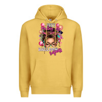 Antique Gold just minding my balloon business messy bun Premium Hoodie - texasbilliewilder