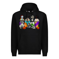 Black halloween cartoon characters coffee cups Premium Hoodie - Zillion Design Studio