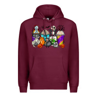 Burgundy halloween cartoon characters coffee cups Premium Hoodie - Zillion Design Studio