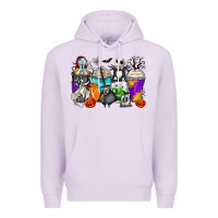 Lilac halloween cartoon characters coffee cups Premium Hoodie - Zillion Design Studio