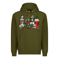 Army Green Christmas cartoon characters coffee cups Premium Hoodie - Zillion Design Studio