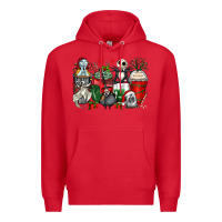 Red Christmas cartoon characters coffee cups Premium Hoodie - Zillion Design Studio
