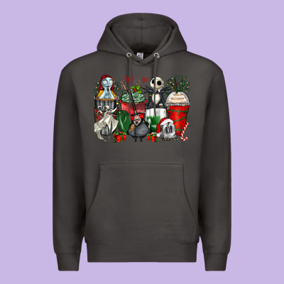Christmas Cartoon Characters Coffee Cups Premium Hoodie Designed By Zillion Design Studio