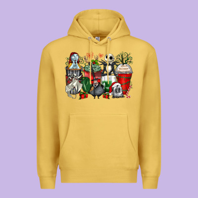 Christmas Cartoon Characters Coffee Cups Premium Hoodie Designed By Zillion Design Studio