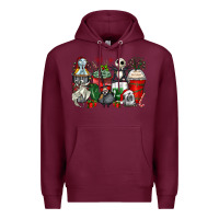Burgundy Christmas cartoon characters coffee cups Premium Hoodie - Zillion Design Studio