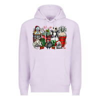 Lilac Christmas cartoon characters coffee cups Premium Hoodie - Zillion Design Studio