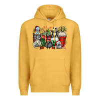 Mustard Christmas cartoon characters coffee cups Premium Hoodie - Zillion Design Studio