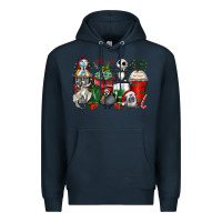 Navy Christmas cartoon characters coffee cups Premium Hoodie - Zillion Design Studio
