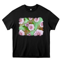 Black Pink Roses Background Heavy Core Tee - LillyAllenDesigns