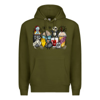 Army Green cartoon characters coffee cups Premium Hoodie - Zillion Design Studio