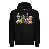Black cartoon characters coffee cups Premium Hoodie - Zillion Design Studio