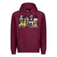 Burgundy cartoon characters coffee cups Premium Hoodie - Zillion Design Studio