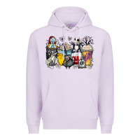 Lilac cartoon characters coffee cups Premium Hoodie - Zillion Design Studio