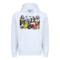 White cartoon characters coffee cups Premium Hoodie - Zillion Design Studio