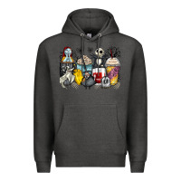 Charcoal Heather cartoon characters coffee cups Premium Hoodie - Zillion Design Studio