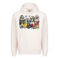 Pale Pink cartoon characters coffee cups Premium Hoodie - Zillion Design Studio