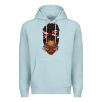 Blue Mist union jack flag afro messy bun Premium Hoodie - texasbilliewilder