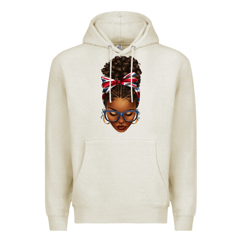 Union Jack Flag Afro Messy Bun Premium Hoodie by texasbilliewilder | Teevron