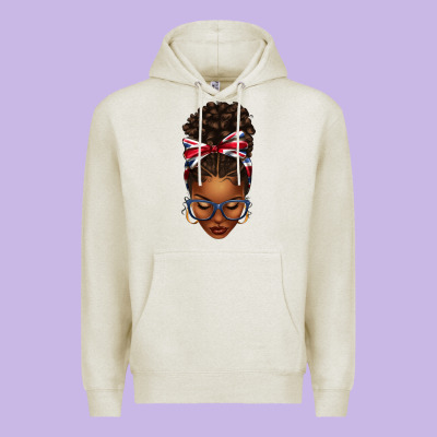 Union Jack Flag Afro Messy Bun Premium Hoodie Designed By Texasbilliewilder