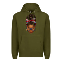 Army Green union jack flag afro messy bun Premium Hoodie - texasbilliewilder