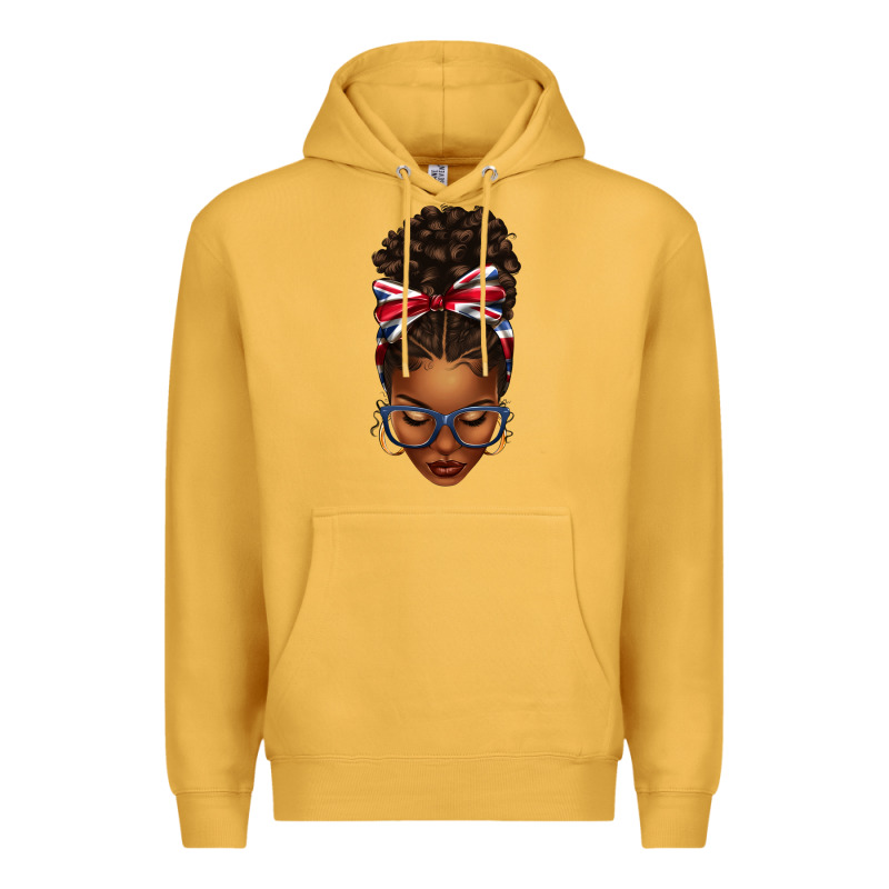 Union Jack Flag Afro Messy Bun Premium Hoodie by texasbilliewilder | Teevron