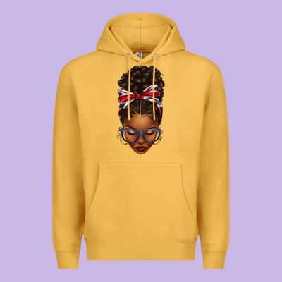 Union Jack Flag Afro Messy Bun Premium Hoodie Designed By Texasbilliewilder